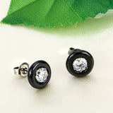 Round Black White Pink Zircon Ceramic Stud Earrings Wedding Jewelry