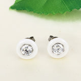 Round Black White Pink Zircon Ceramic Stud Earrings Wedding Jewelry