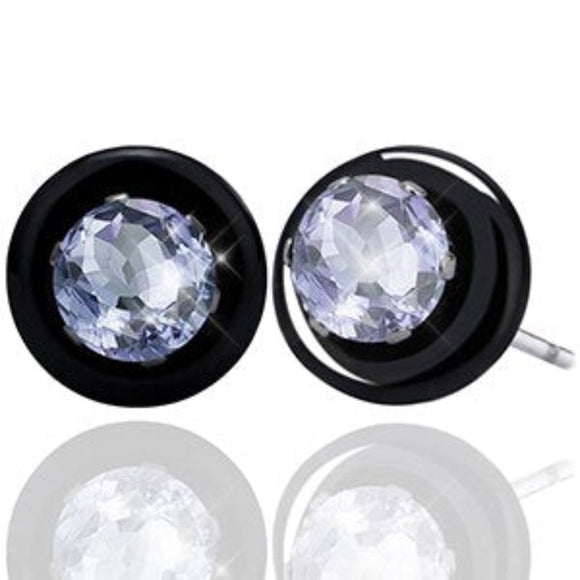 Round Black White Pink Zircon Ceramic Stud Earrings Wedding Jewelry