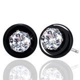 Round Black White Pink Zircon Ceramic Stud Earrings Wedding Jewelry