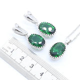 Green Emerald Silver 925 Jewelry Set Women Ring Necklace Pendant Jewelry