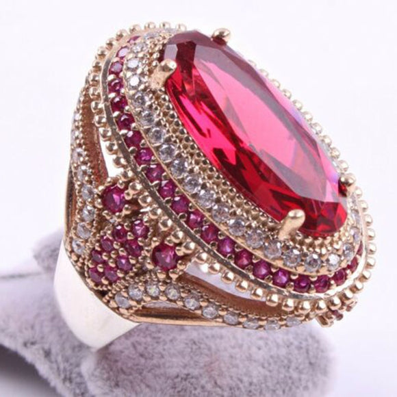 Gorgeous Vintage Oval Pink Red Gemstone Ring Women's Wedding Engagement Jewelry