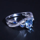 Twist Sky Blue Women Engagement Ring Leaves Stone Jewelry