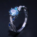 Twist Sky Blue Women Engagement Ring Leaves Stone Jewelry