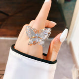 Shiny Butterfly Gemstones Ring Open Adjustable Women's Wedding Jewelry