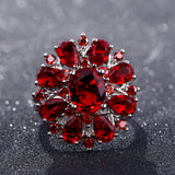 Dark Red Ruby Flower Gemstone Ring 925 Silver Wedding Jewelry For Women