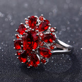 Dark Red Ruby Flower Gemstone Ring 925 Silver Wedding Jewelry For Women