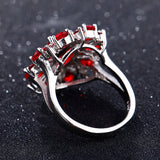 Dark Red Ruby Flower Gemstone Ring 925 Silver Wedding Jewelry For Women