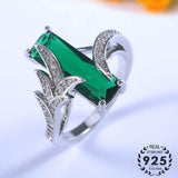 Emerald Ring With Diamond Silver 925 RingsGemstone Women Wedding Jewelry