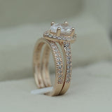 Vintage Drop Water Sapphire Ring Set Wedding Women Anniverssary Jewelry