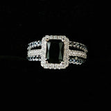 1.45Ct Black White Sapphire Ring Square Cut Women Jewelry