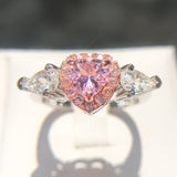 Princess Pink Heart Zircon Ring For Women 925 Silver Romantic Wedding