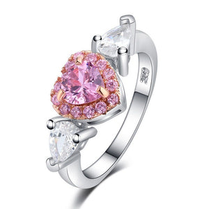 Princess Pink Heart Zircon Ring For Women 925 Silver Romantic Wedding