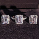 Princess Cut Zircon Jewelry set Ring stud Earring Silver Engagement