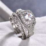 White Sapphire Engagement Ring Set Silver Women's Bridal Jewelry