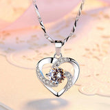 Natural CZ Heart Pendant Choker Necklace 925 Sterling Silver Chain Women Jewelry