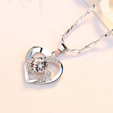 Natural CZ Heart Pendant Choker Necklace 925 Sterling Silver Chain Women Jewelry