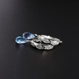 Genuine Blue Topaz Gemstones Earrings 925 Silver Women Jewelry