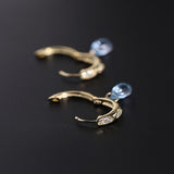 Genuine Blue Topaz Gemstones Earrings 925 Silver Women Jewelry