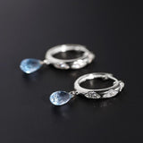 Genuine Blue Topaz Gemstones Earrings 925 Silver Women Jewelry