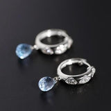 Genuine Blue Topaz Gemstones Earrings 925 Silver Women Jewelry