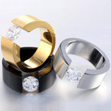 Black Gold Round Zircon Ring for Women Stainless Steel