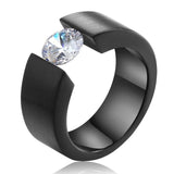 Black Gold Round Zircon Ring for Women Stainless Steel