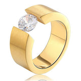 Black Gold Round Zircon Ring for Women Stainless Steel