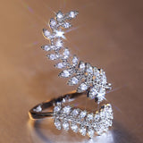 White Sapphire Graceful Leaves Ring 925 Sterling Silver Women's Jewelry