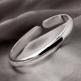 Cuff Bangles Simple Smooth Bracelet for Women 925 Sterling Silver Jewelry