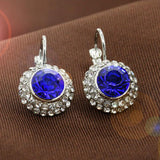 Fancy Blue Round Zicone Drop Earrings Silver Gold for Women Jewelry