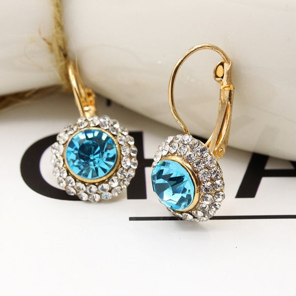 Fancy Blue Round Zicone Drop Earrings Silver Gold for Women Jewelry