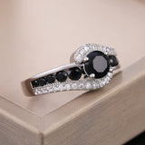 Dazzling Black Zircon Wedding Ring Women Gemstone Classic Jewelry