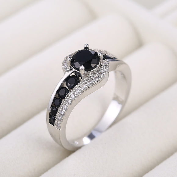 Dazzling Black Zircon Wedding Ring Women Gemstone Classic Jewelry