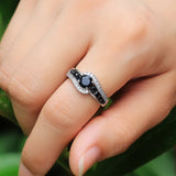 Dazzling Black Zircon Wedding Ring Women Gemstone Classic Jewelry