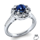 Blue Sapphire Flower Modeling Ring Silver 925 Jewelry Engagement