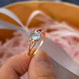 Classic Light Blue Ring For Women Rose Gold Engagement Jewelrym