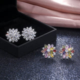 cute Big AAA Cubic Zirconia 925 silver Stud Earrings Fashionable Flower