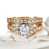 Natural Zirconia Gold 925 Solid Silver Rings Set Women 2.0ct Wedding Bride