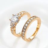 Natural Zirconia Gold 925 Solid Silver Rings Set Women 2.0ct Wedding Bride