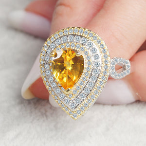 Luxury Yellow Heart Sterling Silver Engagement Ring Women Lady Anniversary Gift