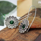 Antique Silver Flower Drop Earring for Women Ethnic Pendant Jewelry