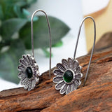 Antique Silver Flower Drop Earring for Women Ethnic Pendant Jewelry