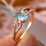 Classic Light Blue Ring For Women 14K Rose Gold Engagement JewelryClassic Light Blue Ring For Women Rose Gold Engagement Jewelry