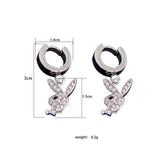 Trendy Rhinestone Rabbit Dangle Stainless Steel Ear Buckle Women Jewelry