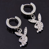 Trendy Rhinestone Rabbit Dangle Stainless Steel Ear Buckle Women Jewelry