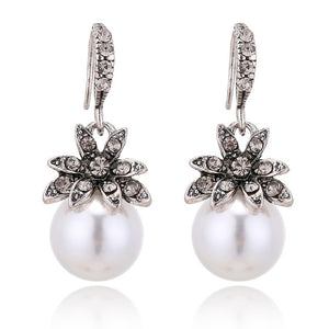 Charming Fresh Pearl Earrings Inlaid Rhinestones Wedding Jewelry For Women