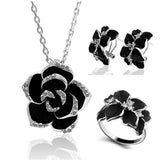 Enamel Flower Jewelry Set Rose Gold Black for Women Wedding Jewelry