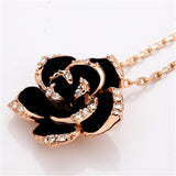 Enamel Flower Jewelry Set Rose Gold Black for Women Wedding Jewelry