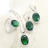 Green Emerald Silver 925 Jewelry Set Women Ring Necklace Pendant Jewelry